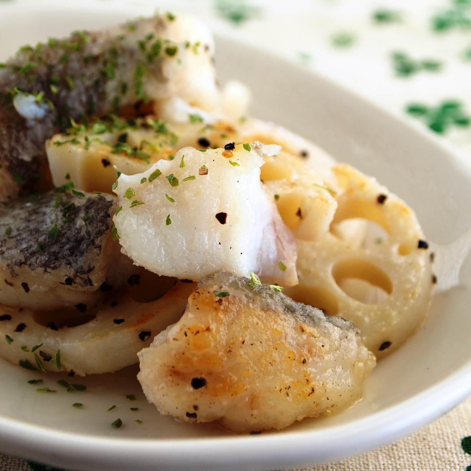 れんこんとたらの塩炒め れんこんとたらの塩炒め