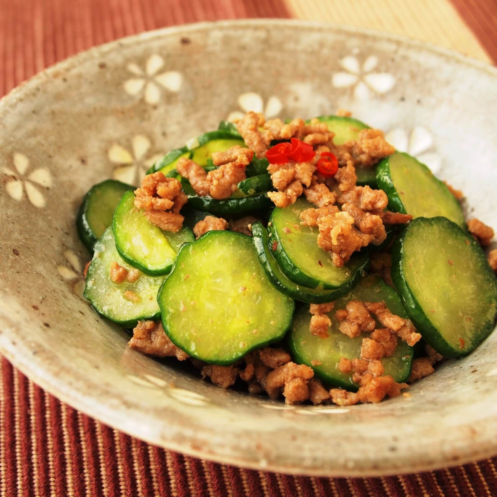 塩もみきゅうりとひき肉の辛炒め 塩もみきゅうりとひき肉の辛炒め